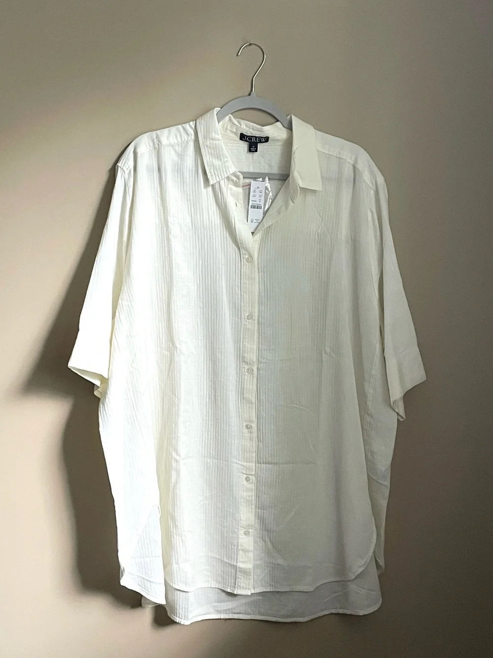 NWT J. Crew ivory shortsleeve buttonfront coverup beach vacation resort sz XL
